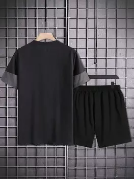 Homme, Мужская футболка с двухцветным рисунком букв и шорты с завязками на талии Manfinity, мультиколор