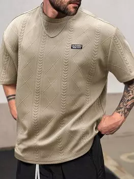 Homme Мужская летняя повседневная футболка с коротким рукавом и буквенным принтом больших размеров Manfinity, хаки