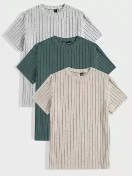Homme Мужской летний комплект из 3 предметов вязаная футболка с круглым вырезом и короткими рукавами в полоску Повседневная Manfinity, мультиколор
