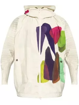 Homme Pliss Issey Miyake куртка с капюшоном и графичным принтом, нейтральный цвет