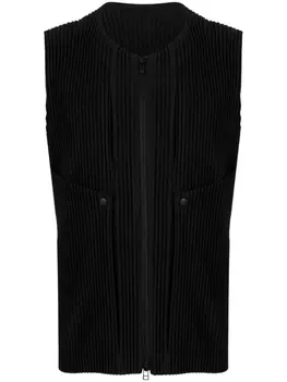 Homme Pliss Issey Miyake топ в рубчик с круглым вырезом, черный