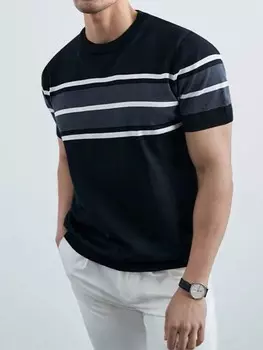 Homme Вязаный свитер в черно-белую полоску Для мужчин, мода, работа, цвет блока, друзья Manfinity, черный