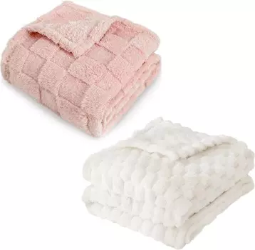 HOMRITAR, 2 упаковки, 3D флисовое детское одеяло в мелкую клетку + 3D жаккардовые одеяла с имитацией панциря черепахи, розовые и кремовые, 30 x 40 дюймов