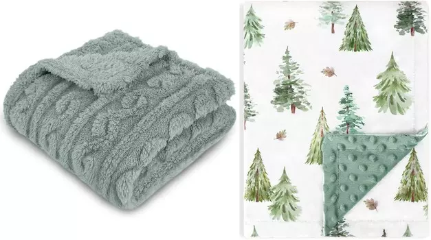 HOMRITAR, 2 упаковки, 3D пушистое одеяло для ребенка, мягкое, теплое, уютное, фланелевое, флисовое, теплое одеяло, зелено-салатовое + минки, детское одеяло для мальчиков с зеленой сосной, 30 x 40 дюймов, Green
