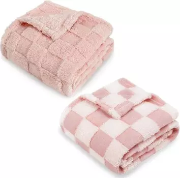 HOMRITAR, 2 упаковки, ультра-мягкое пушистое одеяло с 3D-шахматной сеткой для детей + детское флисовое одеяло с 3D-клеткой, розовое, 30 x 40 дюймов, Pink