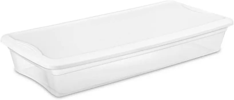 HOMZ 112-литровый праздничный пластиковый контейнер для хранения украшений с крышками, штабелируемая прозрачная коробка для украшений с разделителями, красная крышка, зеленые защелки, 2 шт. Sterilite, White