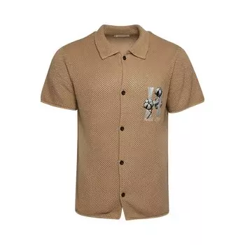 Honor The Gift Вязаная рубашка H с коротким рукавом на пуговицах цвета Карамель