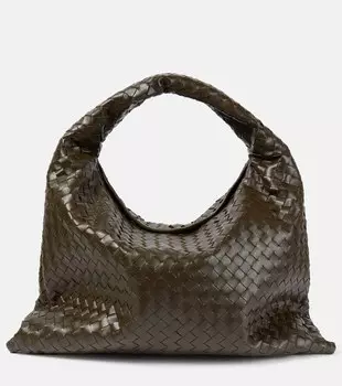 Hop Большая кожаная сумка-тоут Bottega Veneta, Kaki-M Brass