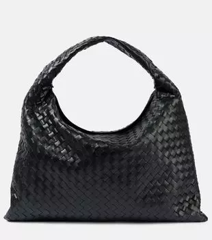 Hop Intrecciato большая кожаная сумка-тоут Bottega Veneta, Black-M Brass