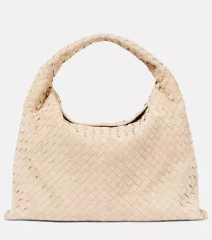Hop Large Intrecciato плечевая сумка из замши Bottega Veneta, Ecru-Muse Brass