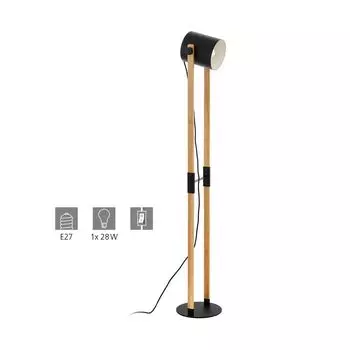 HORNWOOD Торшер черный, кремово-коричневый E27 1X28W Д:23см Ш:23см В:140см с кабельным выключателем EGLO