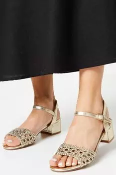 Хорошо для подошвы: босоножки Esther на низком блочном каблуке крючком Dorothy Perkins, золото