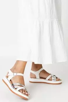 Хорошо для подошвы: туфли на танкетке Roxie на платформе с несколькими перекрестными ремешками Dorothy Perkins, серебро