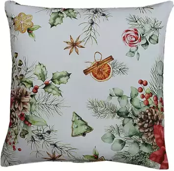 HOSSNER - HOMECOLLECTION Чехол на подушку "Galletas, Рождественское украшение", (2 шт.), с мотивом сосновых шишек и печенья 40х40 см, белый/красный/зеленый