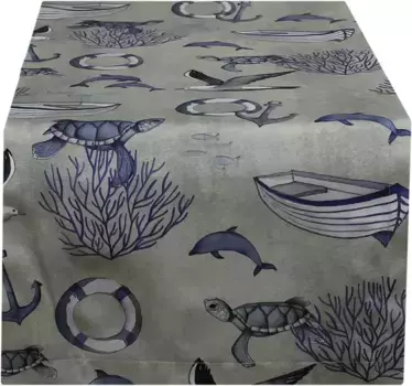 HOSSNER - HOMECOLLECTION дорожка для стола "Черепаха", (1 шт.) 50х150 см, серый/синий/белый