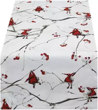 HOSSNER - HOMECOLLECTION дорожка для стола "Деревянный гном, рождественское украшение, зима", (1 шт.), с рождественским мотивом 50х150 см, белый