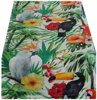 HOSSNER - HOMECOLLECTION дорожка для стола "Exotic Birds", (1 шт.) 40х100 см, белый/желтый/синий/зеленый