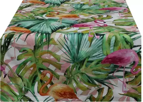 HOSSNER - HOMECOLLECTION дорожка для стола "Фламенко", (1 шт.) 40х100 см, белый/зеленый/розовый/фиолетовый