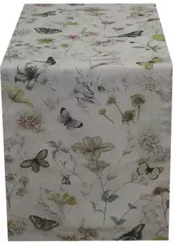 HOSSNER - HOMECOLLECTION дорожка для стола "Melody, с мотивом бабочки и цветка", (1 шт.), весеннее украшение, весна 40х140 см, кремовый/зеленый/синий/желтый