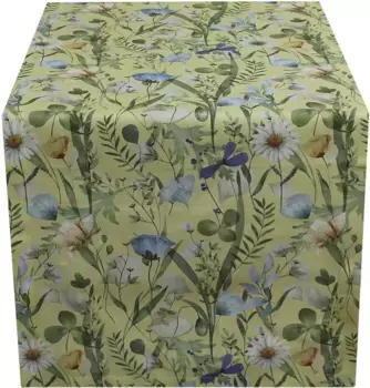 HOSSNER - HOMECOLLECTION дорожка для стола "Николь, с цветочным мотивом", (1 шт.), весеннее украшение, весна 50х150 см, желтый/белый/зеленый