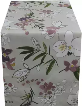 HOSSNER - HOMECOLLECTION дорожка для стола "Роксана, с цветочным мотивом", (1 шт.), весеннее украшение, весна 40х100 см, кремовый/белый/зеленый/фиолетовый