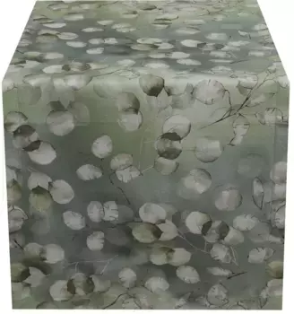 HOSSNER - HOMECOLLECTION дорожка для стола "Selma, с мотивом листьев", (1 шт.), весеннее и летнее украшение, весна 50х150 см, зеленый/кремовый