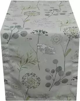HOSSNER - HOMECOLLECTION дорожка для стола "Wanja, с цветочным мотивом", (1 шт.), весеннее украшение, весна 50х150 см, зеленый/серый