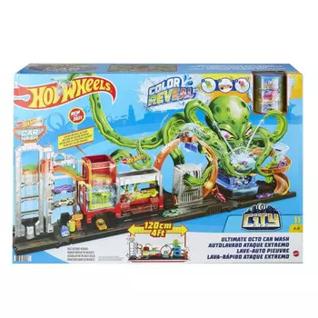 Hot Wheels, Color Reveal Mega Car Wash, набор трасс для машин Octopus Attack