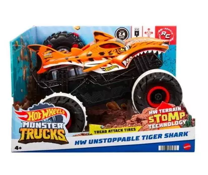 Hot Wheels Monster Trucks, Автомобиль с дистанционным управлением, Неудержимая тигровая акула, 1:15