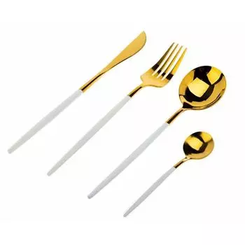HowHomely Набор столовых приборов Lijo 4 элемента нержавеющая сталь пластик белый/золотой 22см x 3см