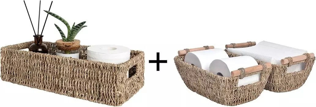 Хранение Корзины из водорослей Works со встроенными ручками + маленькие плетеные корзины ручной работы StorageWorks