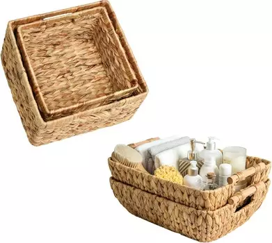 Хранение Плетеная корзина для хранения Works, большие корзины для хранения ручной работы с деревянными ручками StorageWorks, Natural