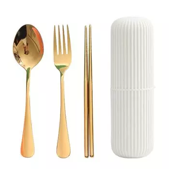 Хранение посуды на открытом воздухе из нержавеющей стали с набором палочек для еды вилкой, ложкой-золотой + белый Hameb, мультиколор