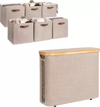 Хранение Works Кубики для хранения 13x13, складные контейнеры для хранения, органайзер для шкафа, тканевый ящик для хранения, корзина для хранения туалетной бумаги, корзина для туалетной бумаги с бамбуковой крышкой StorageWorks