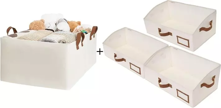 Хранение Works Очень большие тканевые контейнеры для хранения объемом 45 л с ручками из полиуретана (2 шт.), корзины для гардероба, холщовые корзины для полок в шкафу, складные трапециевидные контейнеры для хранения (3 шт.) StorageWorks