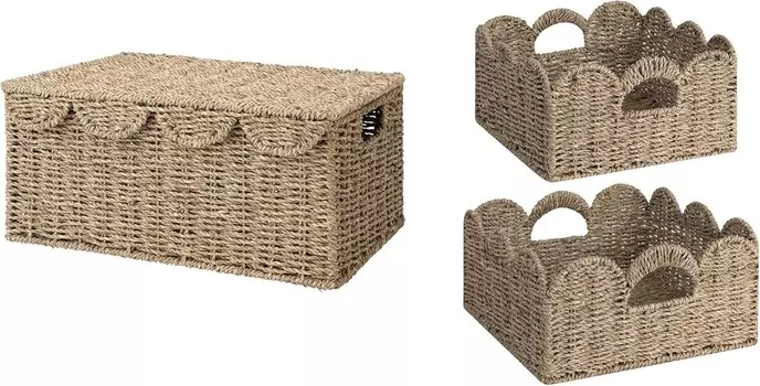 Хранение Works Зубчатая корзина, Плетеная корзина для хранения с крышкой для декора комнаты, Зубчатая плетеная корзина, Детская корзина с ручками StorageWorks