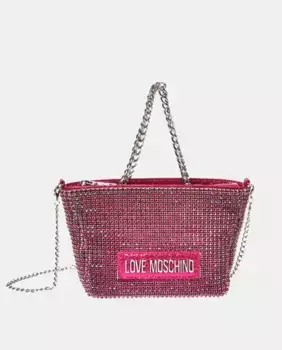 Хрустальная сумка цвета фуксии со съемной ручкой Love Moschino