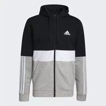 Худи adidas Essentials Fleece Full-Zip, черный/белый/серый