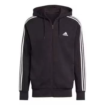 Худи adidas French Terry 3-Stripes Full-Zip Hoodie 'Black White', черный