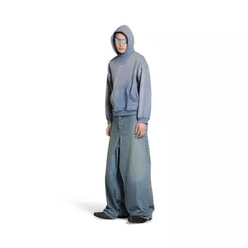 Худи Balenciaga Back Medium Fit из флиса среднего размера синего и белого цвета, синий