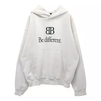 Худи Balenciaga BB Be Different Popover Hoodie 'Ecru Black', белый