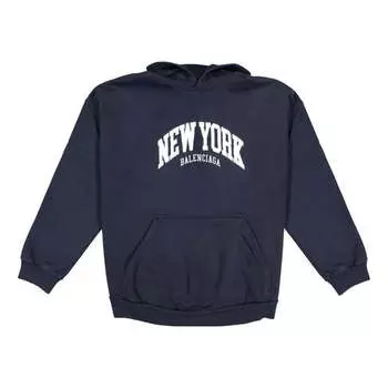 Худи Balenciaga Cities New York Hoodie Wide Fit 'Navy White', темно-синий