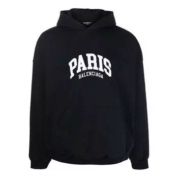 Худи Balenciaga Cities Paris Hoodie Wide Fit 'Black White', черный