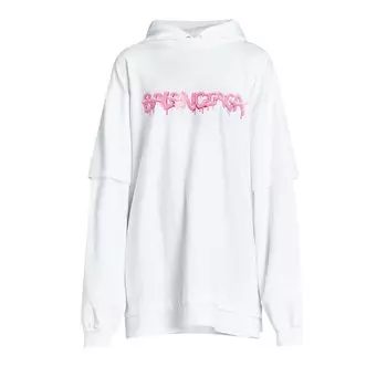 Худи Balenciaga Double Long-Sleeve Hoodie 'White/Bubblegum', белый