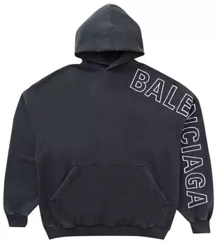 Худи Balenciaga Logo Embroidered Oversized Hoodie 'Washed Black/White', черный