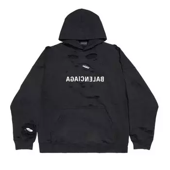 Худи Balenciaga Wide Fit Hoodie Faded Black/White, черный