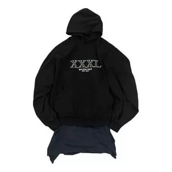 Худи Balenciaga XXXL Patched T-Shirt Hoodie Oversized 'Black', черный