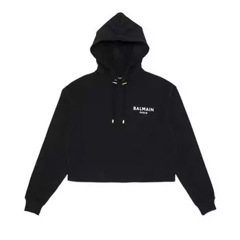 Худи Balmain Flock Detail Cropped 'Black/White', черный