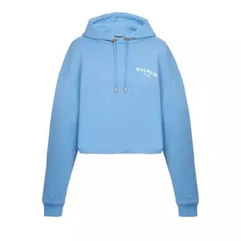 Худи Balmain Flock Detail Cropped Hoodie, синий