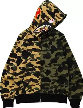 Худи BAPE 1st Camo Half Shark Full Zip Hoodie 'Green/Yellow', разноцветный